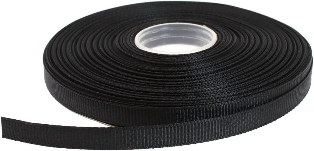 Solid Grosgrain Ribbon 25 Yard Each Roll 100% Polyester Woven Edge (1/4", Black)