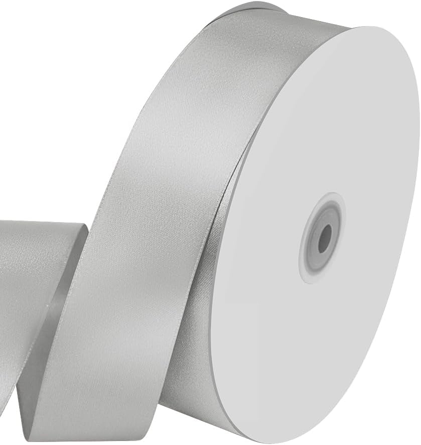 1-1/2" Wide x 100 Yards Single Faced Polyester Silvery Satin Ribbon, Perfect for Wedding, Gift Wrapping, Bow Making & Other Projects (Silvery)