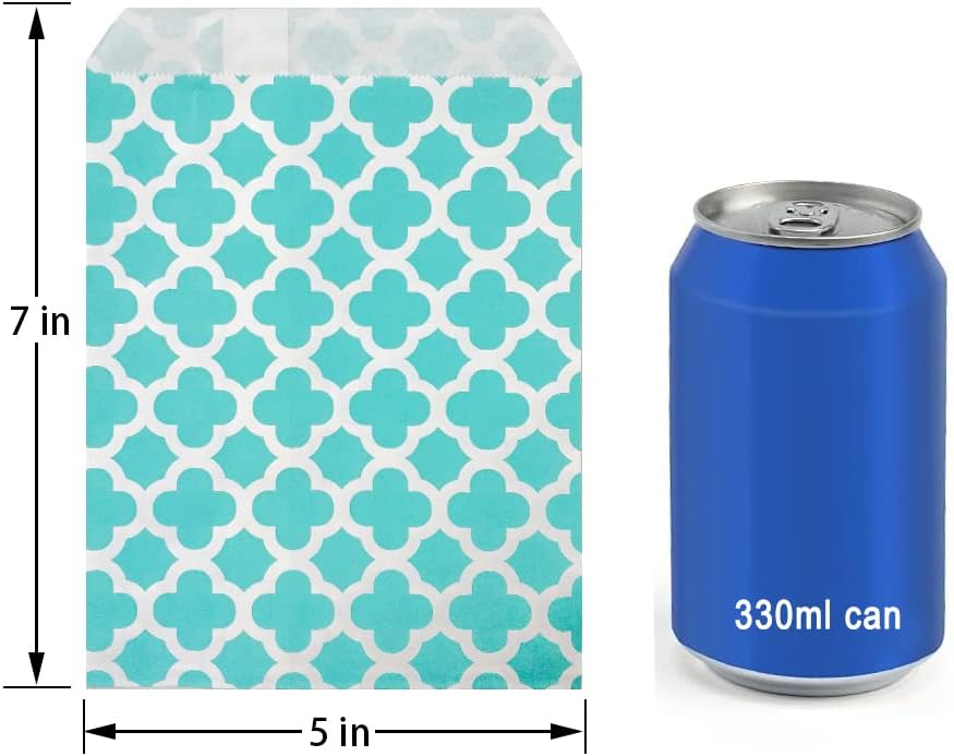 KEYYOOMY 200 Pcs Teal Blue Candy Buffet Bags - Small Polka Dot Paper Treat Bags for Wedding & Birthday Party (5 x 7 inch)