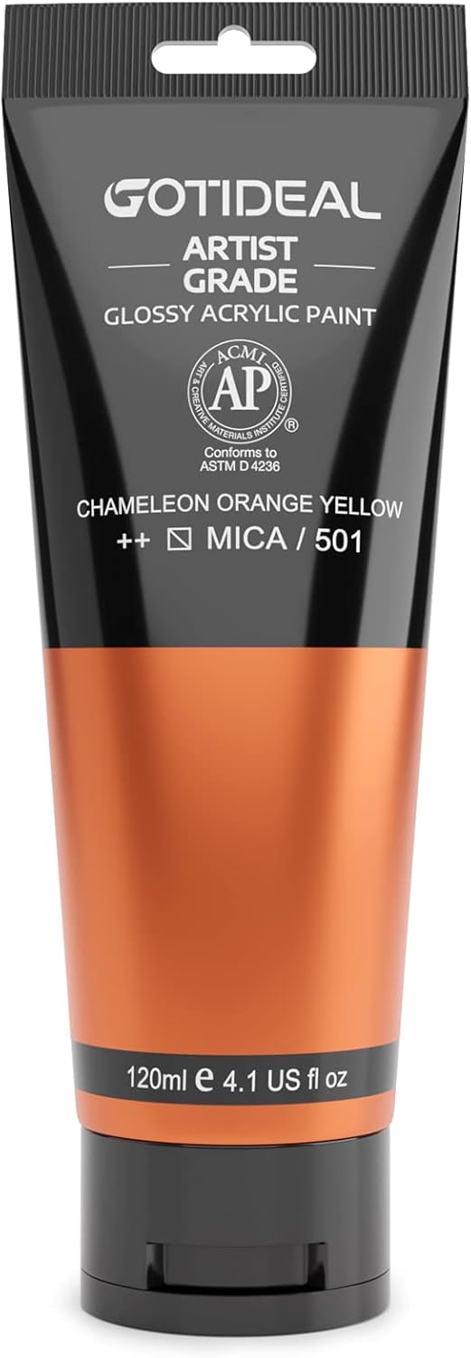 GOTIDEAL Iridescent Acrylic Paint Chameleon Orange Yellow halloween Tubes Fall Colors(120ml, 4.1 oz) Non Toxic Non Fading, Rich Pigments for Painters, Adults & Kids, Ideal for Canvas Wood Clay Fabric