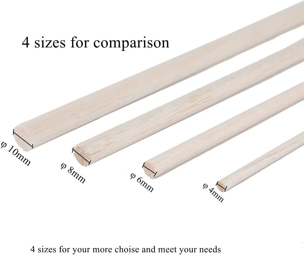 12 Pack Round Wood Dowel Rods 3/8x3/8x12 Inch Balsa Wood Sticks φ3/8 Inch Natural Wood Color Unfinished Wood for Cricut Maker Make Models of House Airplane Ship Boat DIY Wooden Model(10x10x305mm)