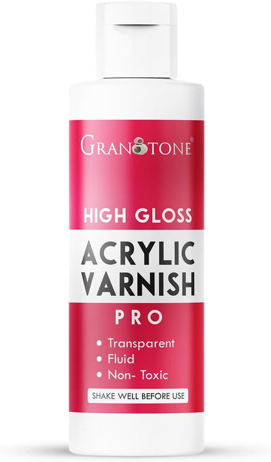 GRANOTONE Acrylic Artist's Varnish | High Gloss Finish | Non-Yellowing | Non-Toxic | Anti-Crazing | for Pro Artists, Hobby Painters & Kids | Made in India | 200 ML (6.76 fl oz)