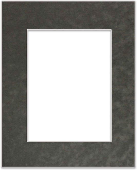 11x14 Mat Bevel Cut for 8.5x11 Photos - Acid Free Dark Grey Suede Precut Matboard With Backing Board and Crystal Clear, Self Seal Photo Mat Bag - For Pictures, Photos, Framing - 4-ply Thickness