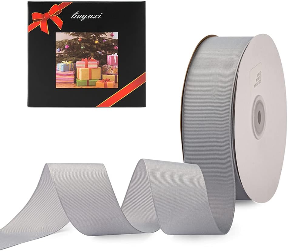 LIUYAXI 1-1/2" X 50 Yards Solid Silver/Grey Grosgrain Ribbon, Perfect for Crafts, Wedding Decor, DIY Hair Accessories, Sewing, Gift Package Wrapping and More