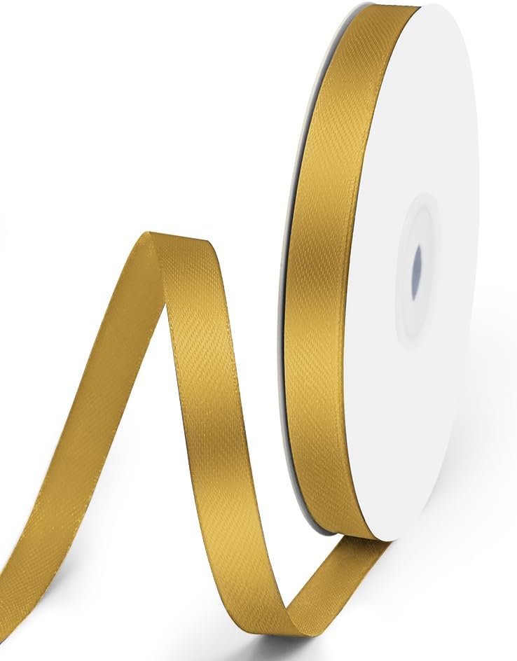3/8" x 50 Yards Satin Ribbon - Gold Silk Ribbon with Spool - Ideal for Gift Wrapping, Floral Bouquets, Crafts, Wedding Party Decorations, Christmas and Sewing Projects