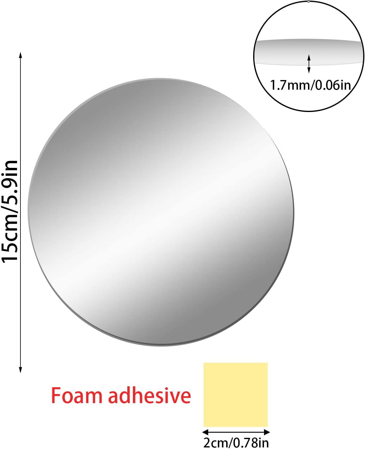 DARENYI Glass Round Mirror Tile, 6 inch Self Adhesive Mirror Sticker Small Circle Mirror Sheet for DIY Crafts, Glass Mirror Plates Trays for Wedding Table Centerpieces Walls Decor