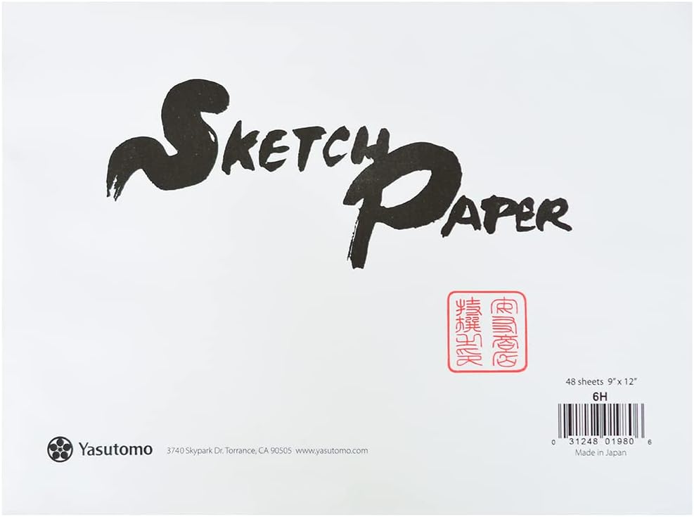 Yasutomo Hosho Paper Pad, 9 X 12 inches, 18 lb. 48 Sheets with Deckle Edges, Off-White (6H)