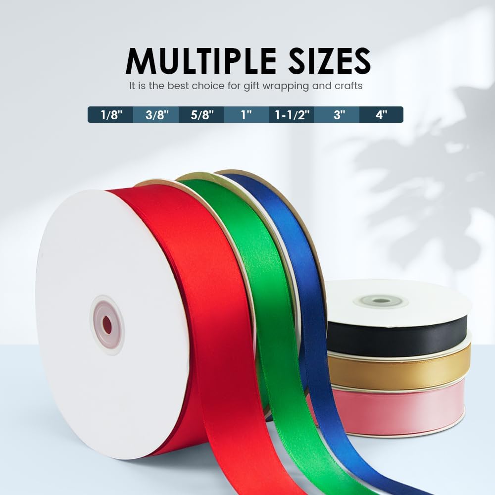 1/8" Wide x 100 Yards Single Face Polyester Satin Ribbon, Satin Ribbon for Crafts, Gift, Hair Bows, Wedding Party Decoration, Bow Making & Other Projects (Green)