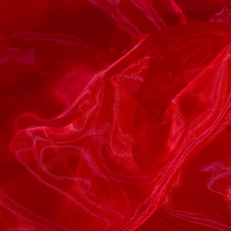 Fynite Red Organza Fabric by The Yard | 1 Yard Long | 44" Wide | Bridal Soft Sheer Organza Tulle for DIY Wedding Dress Fashion Craft Decorations