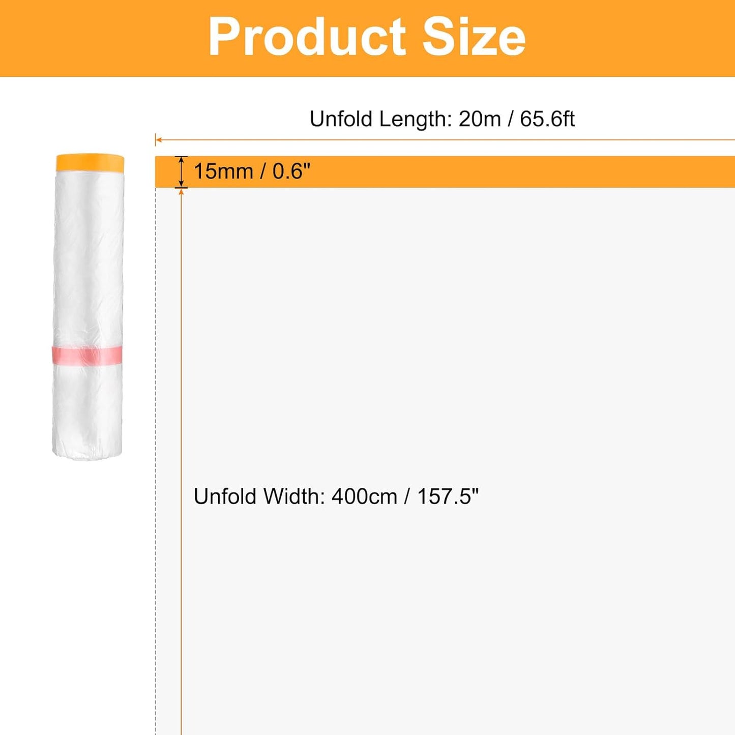 HARFINGTON 3 Rolls Pre-Taped Masking Film 157.5" x65.6ft Double Adhesive Tape and Drape Painters Plastic Drop Cloth Film with Tape Plastic Sheeting for Automotive Painting Covering