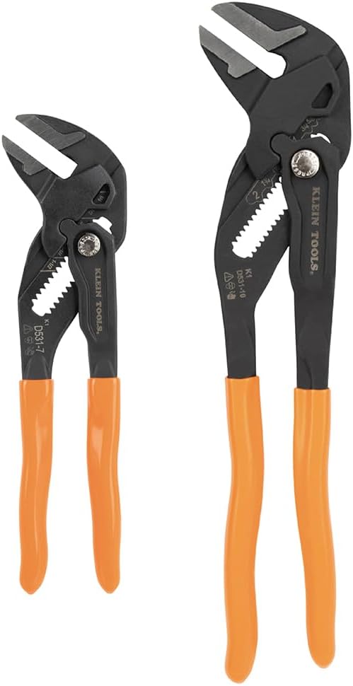Klein Tools D53102KIT Adjustable Pliers Wrench Set, Compact High-Leverage Parallel Smooth Jaw Pliers, 7-Inch and 10-Inch, 2-Piece