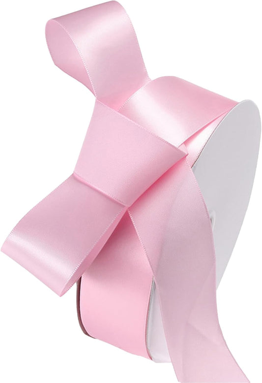 1-1/2" x 50 Yards Light Pink Polyester Satin Ribbon Single Faced Fabric Ribbons for Gift Wrapping, Crafting, Floral Arrangements, Flower Bouquet, Wedding, Home Decor