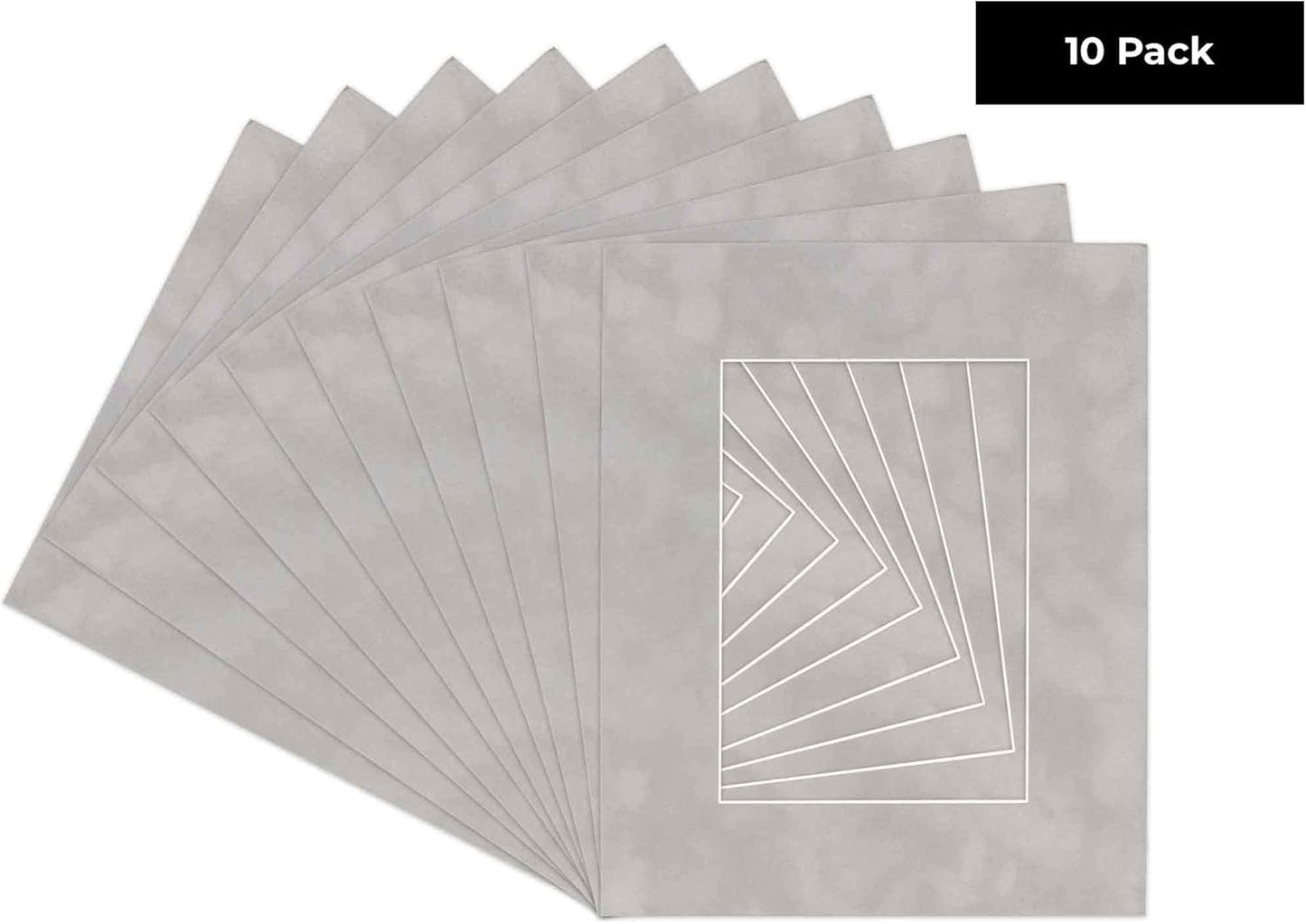 Pack of TEN 11x14 Mats Bevel Cut for 8.5x11 Photos - Acid Free Light Grey Suede Precut Matboards For Pictures, Photos, Framing - 4-ply Thickness