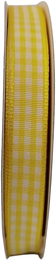 Yellow and White Gingham Plaid Checked Ribbon 25 Yards Per Roll Checkerd Craft 100% Polyester (3/8", Yellow)