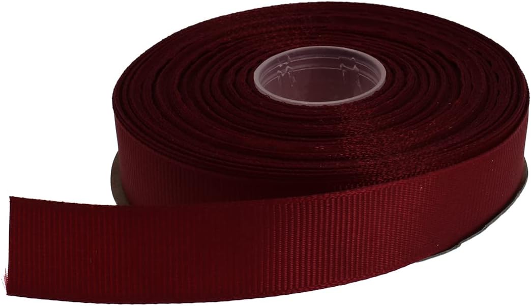 Solid Grosgrain Ribbon 25 Yard Each Roll 100% Polyester Woven Edge (3/4", Dark Red)