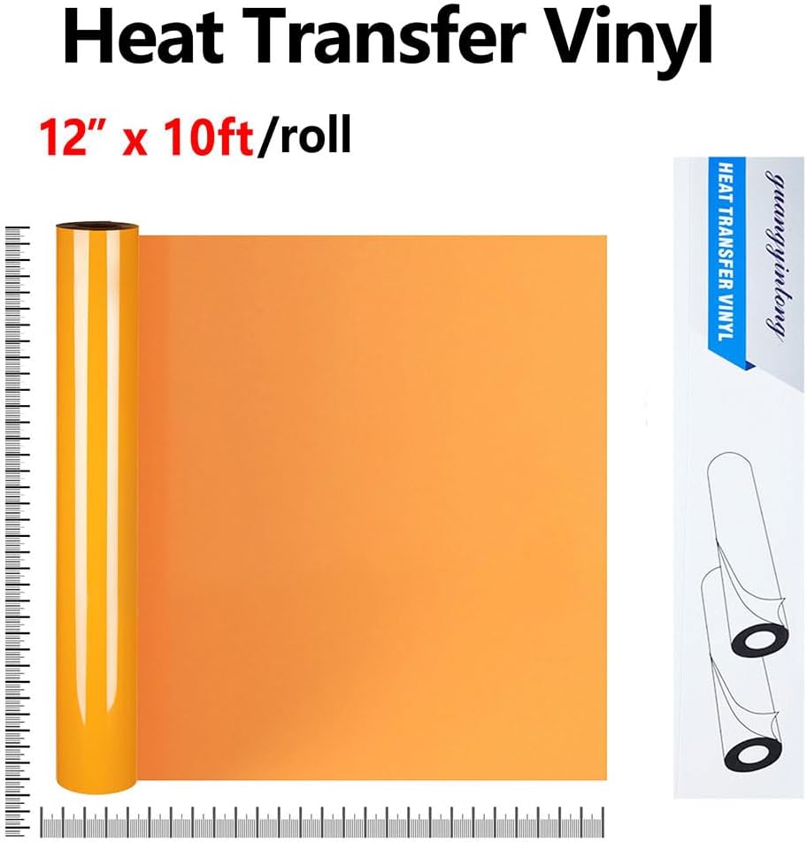 guangyintong Heat Transfer Vinyl Light Orange HTV Rolls, 12" x 10ft Light Orange Iron on Vinyl for T-shirts, Matte Surface HTV Vinyl for All Cutter Machine Easy to Cut & Weed for Heat Vinyl DIY Design