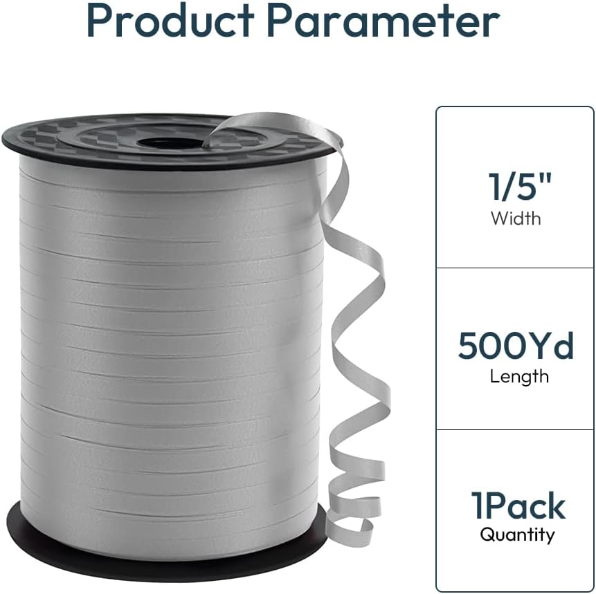 KMER LIFE Premium Silver Curling Ribbon, 1/5" Wide x 500 Yards Christmas Curling Ribbons for Gift Wrapping, Party Decoration, Balloon String, Ribbons for Florist Flower (1 Roll)