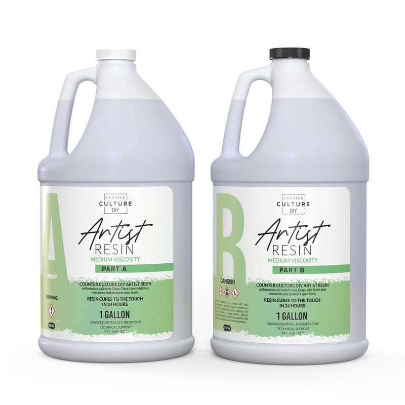 Counter Culture DIY Clear Artist Resin, Medium Viscosity, 2 Gallon Kit, Art Epoxy Supplies for Metallic Stains Acrylic 100% Solids Easy Coat No VOCs Scratch UV Heat Resistant to 500 Degrees