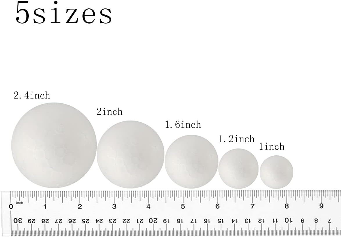 50 Pack Craft Foam Balls, 5 Sizes(1-2.4 Inches), White Polystyrene Smooth Round Balls, Foam Balls for Arts and Crafts, Christmas, DIY Craft for Home, Supplies School Craft Project and Holiday Party