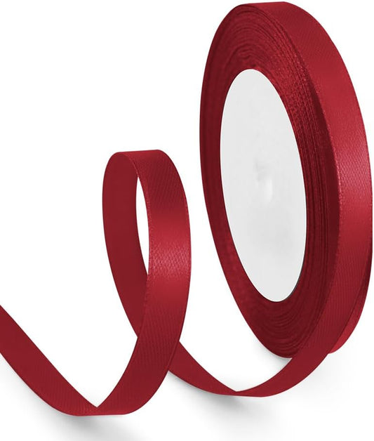 3/8 Inch 25 Yards Satin Ribbon Wine Red, Solid Color Fabric Ribbon for Gift Wrapping, Wedding, Polyester Gift Ribbon for Birthday Party Decoration, Craft, Hair, Floral, Sewing