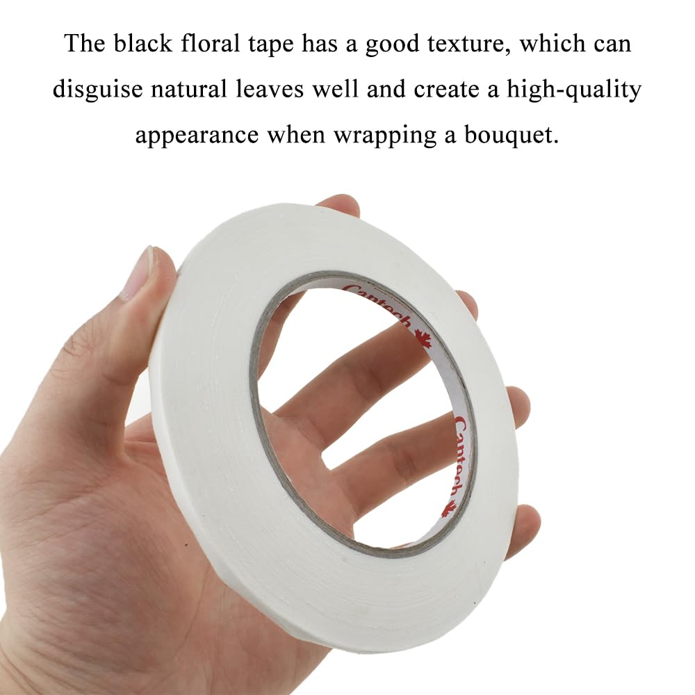 HAHIYO White 0.25Inch Wide Floral Tape, Waterproof Florist Tape Flower Wrap Adhesive Waterproof Decorative Tape for Bouquet Stem Wrapping Flower Arranging and Floral Craft, 2Rolls 200Feet/66Yard Total