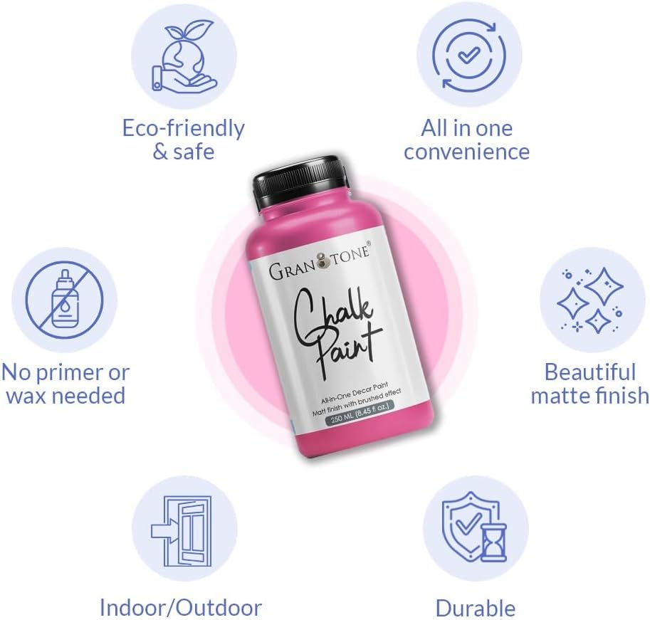 GRANOTONE Chalk Paint for Furniture | Matt-Finish Water-Based Acrylic Paint for Wood, Walls, Metal, Glass, Paper, Fabric Canvas | Maximum Coverage Chalk Paint for Kids & Adults, 120 Ml (GREECE BLUE)