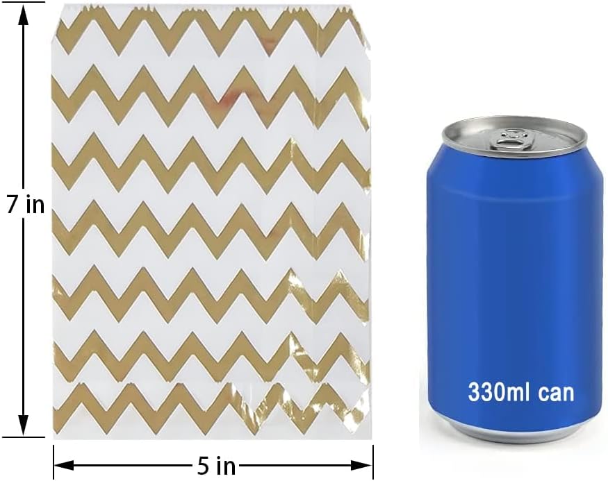 KEYYOOMY 200 Pcs Bright Gold Candy Buffet Bags - Small Polka Dot Paper Treat Bags for Wedding & Birthday Party (5 x 7 inch)