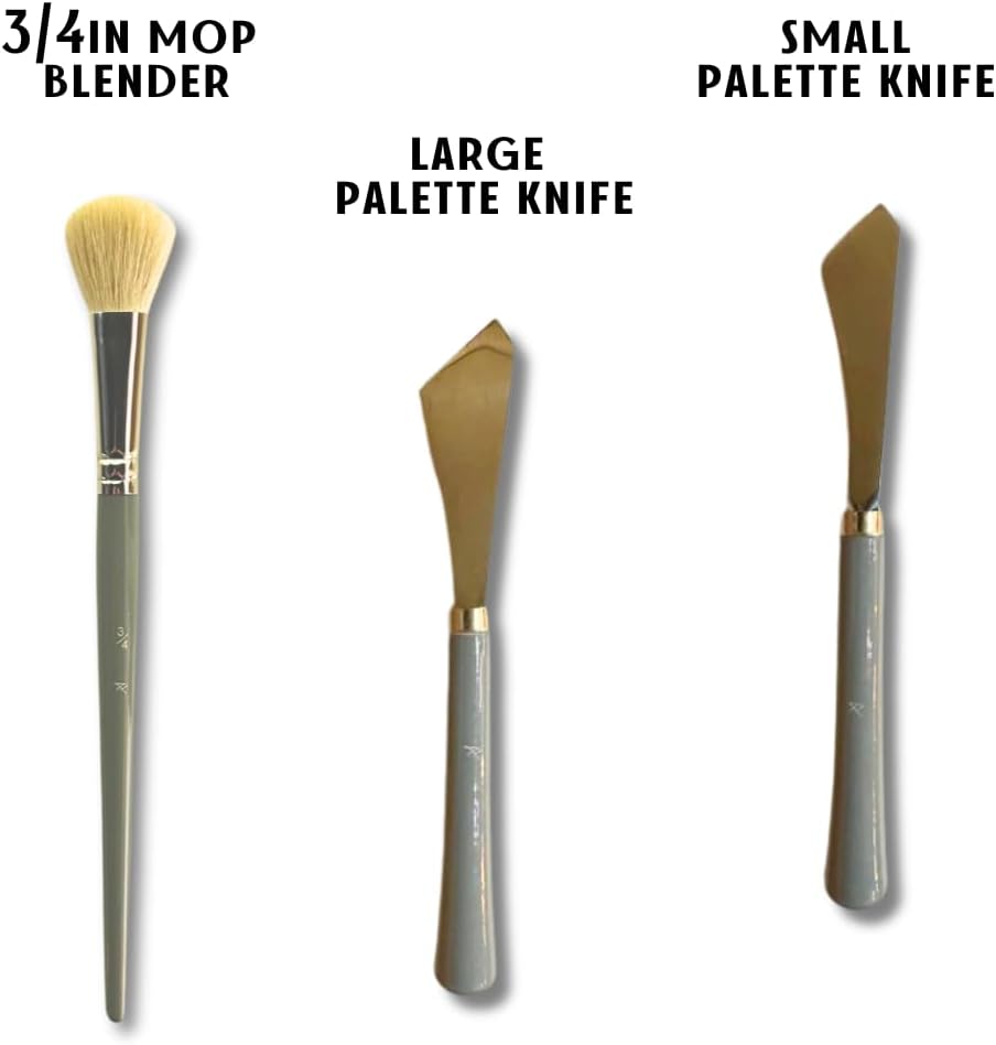 10 Piece Landscape Brush Set, for Wet on Wet Painting: 2 Inch, 1 Inch, 1 Inch Oval, 4 & 6 Fan, Filbert, 2 Palette Knives, Liner, Mop Blender - Adam Lashley