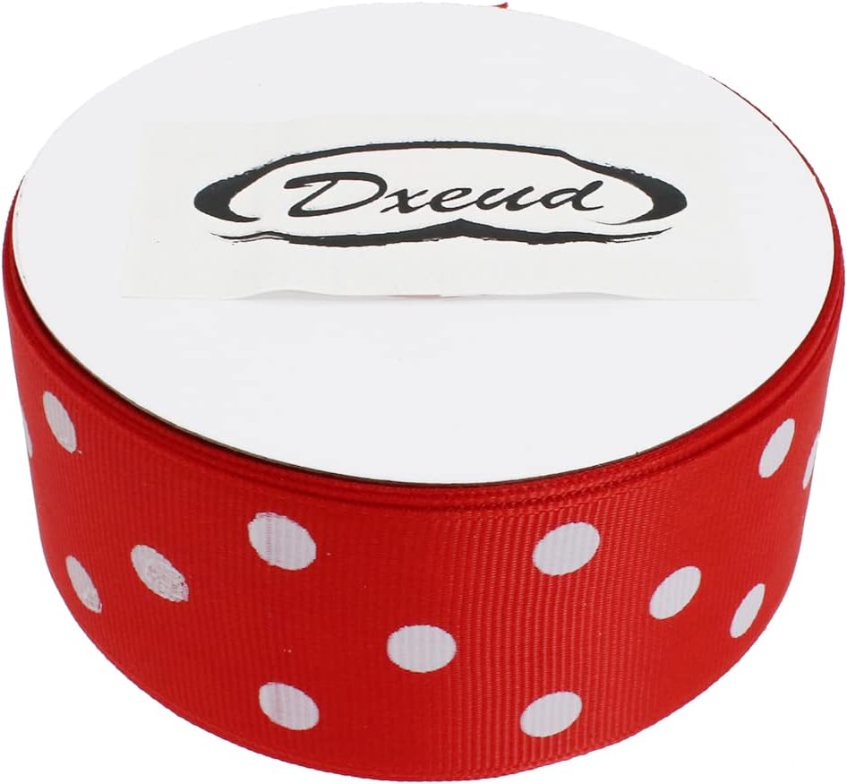 Polka Dot Grosgrain Ribbon 25 Yard Each Roll 100% Polyester (1/1-2", Red)