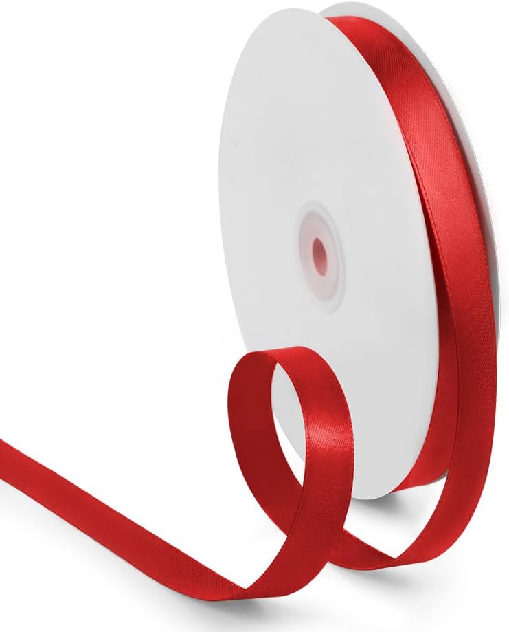 5/8 Inch 100 Yards Satin Ribbon Red, Solid Color Fabric Ribbon for Gift Wrapping, Wedding, Polyester Gift Ribbon for Birthday Party Decoration, Valentine's Day, Craft, Hair, Floral, Sewing