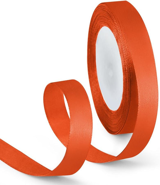5/8 Inch 25 Yards Satin Ribbon Autumn Orange, Solid Color Fabric Ribbon for Gift Wrapping, Wedding, Polyester Gift Ribbon for Birthday Party Decoration, Craft, Hair, Floral, Sewing