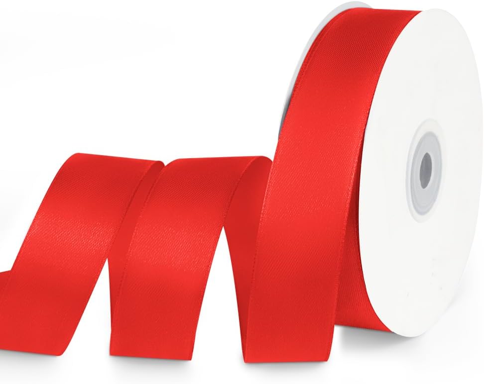 1" x 50 Yards Satin Ribbon - Red Silk Ribbon with Spool - Ideal for Gift Wrapping, Floral Bouquets, Crafts, Wedding Party Decorations, Christmas and Sewing Projects