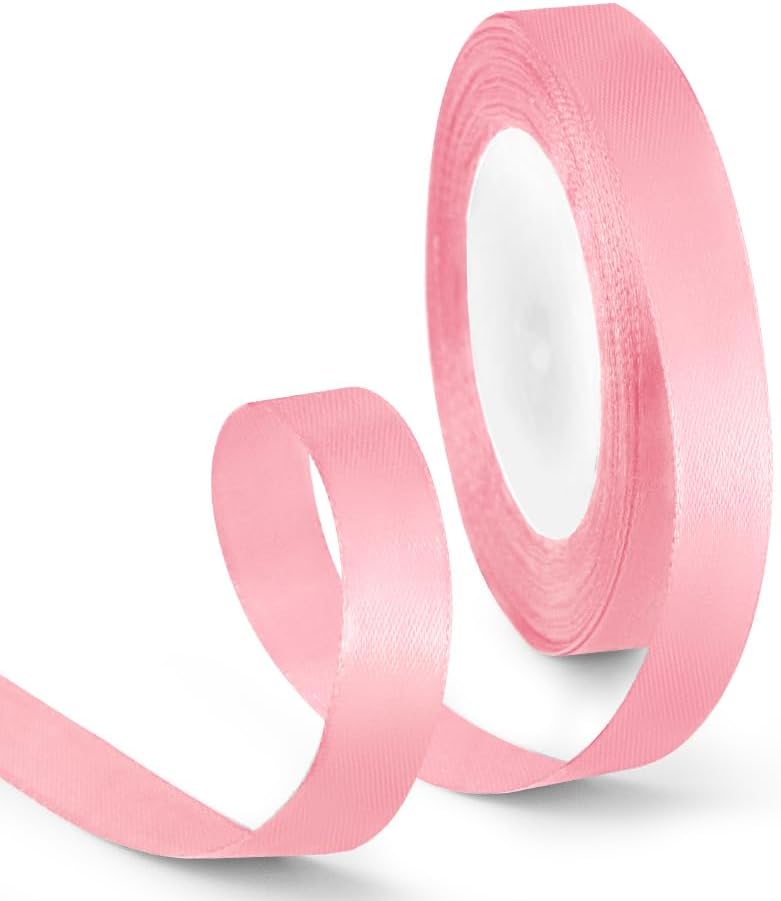 5/8 Inch 25 Yards Satin Ribbon Light Pink, Solid Color Fabric Ribbon for Gift Wrapping, Wedding, Polyester Gift Ribbon for Birthday Party Decoration, Craft, Hair, Floral, Sewing