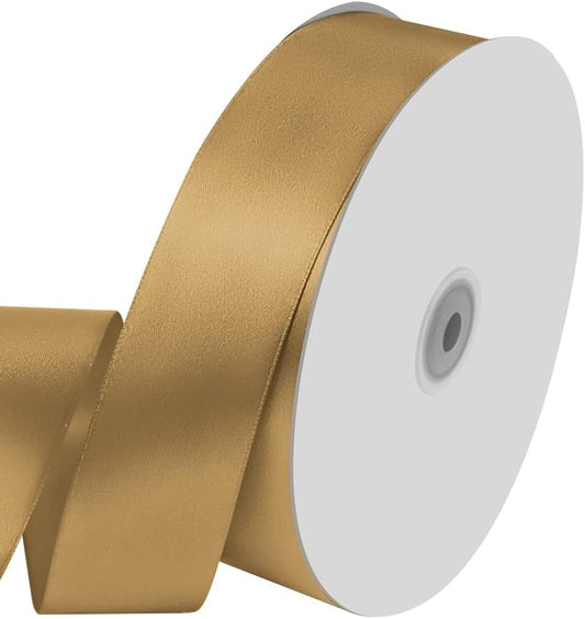 1-1/2" Wide x 100 Yards Solid Color Dark Gold Satin Ribbon, Fabric Satin Ribbon for Gift Wrapping, Wreath, Wedding Party Decoration and Other Sewing Projects (Champagne Gold)