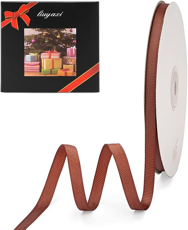 LIUYAXI 1/4" X 50 Yards Solid Brown Grosgrain Ribbon, Perfect for Crafts, Wedding Decor, DIY Hair Accessories, Sewing, Gift Package Wrapping and More
