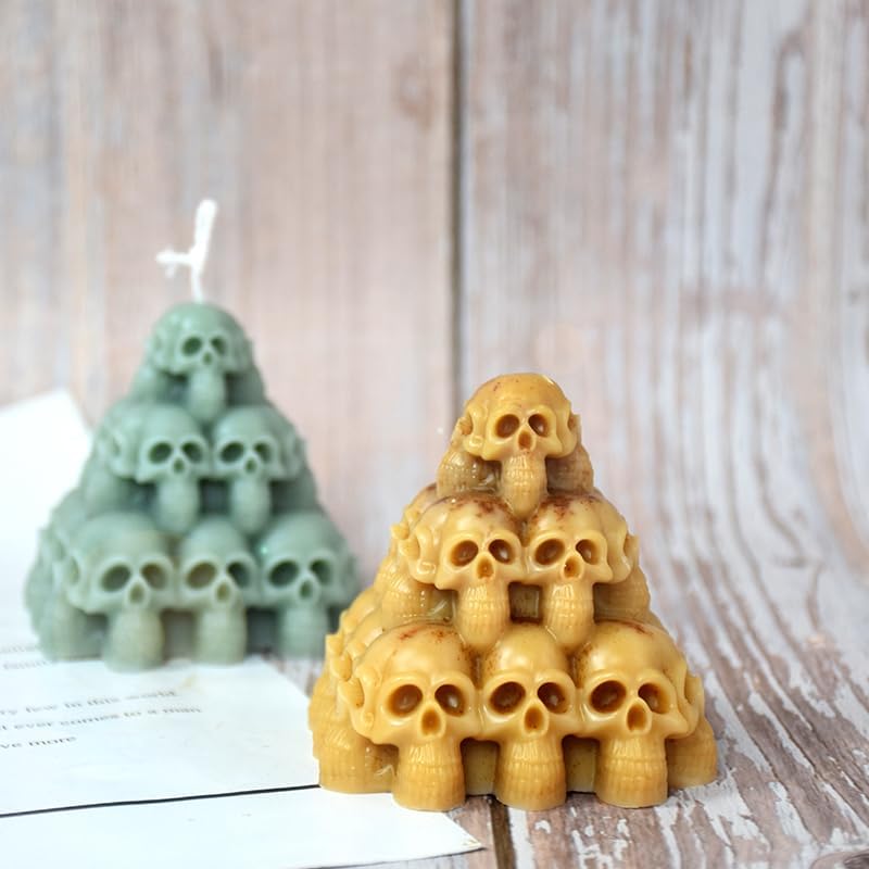 Halloween Skull Head Pyramid Candle Silicone Mold, DIY 3D Carved Skeleton Candle Making Wax Mould Gypsum Ornament Resin Soap Chocolate Mold Home Decor