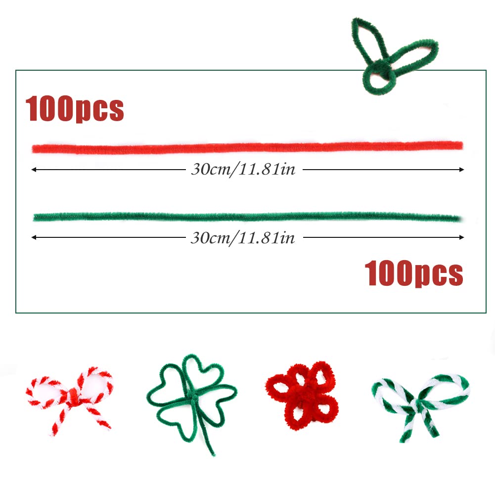 200 Pieces Christmas Pipe Cleaners, Craft Pipe Cleaners, Pipe Cleaners Chenille Stem, Pipe Cleaners Bulk,Art Pipe Cleaners for Creative Christmas Decoration Supplies Arts and Crafts Project