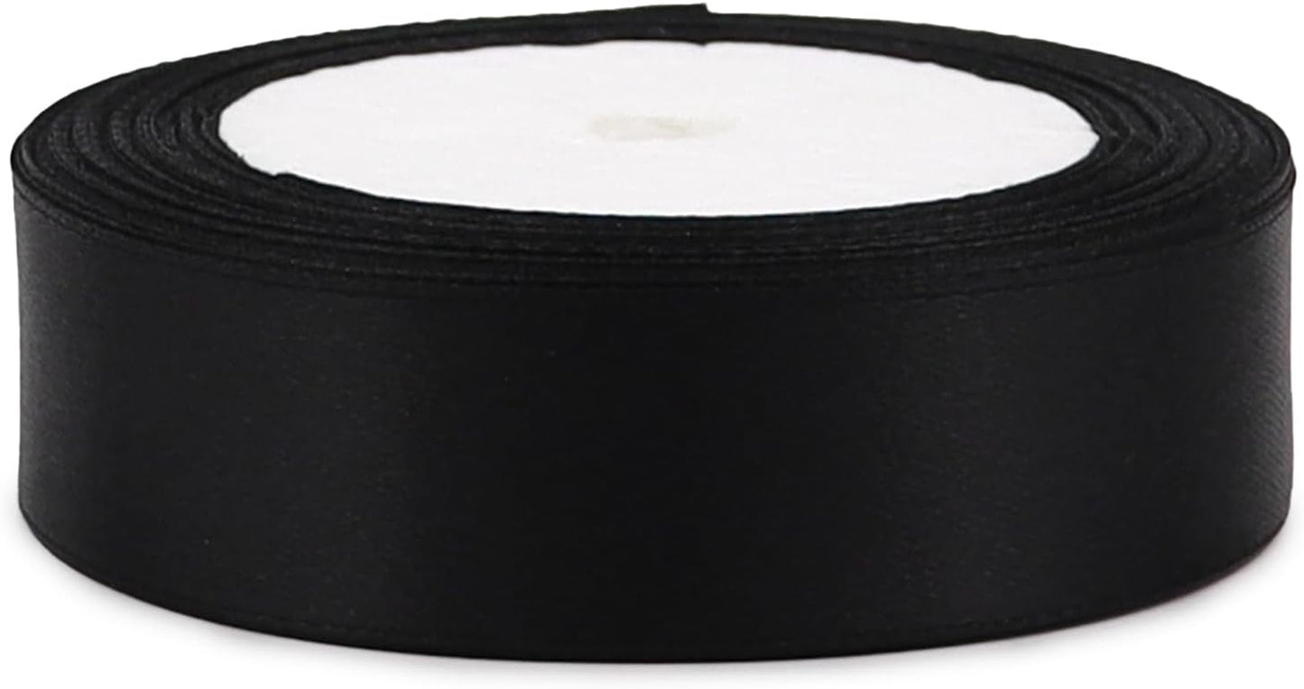 Black Solid Satin Ribbon 1 Inch 25 Yards Solid Polyester Fabric Ribbon for Gift Wrapping Wedding Christmas Baby Shower Birthday Party Decoration Handmade Immortal Flower Craft
