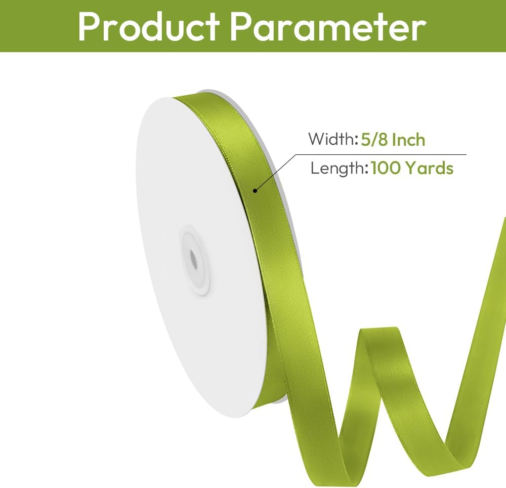 5/8" Width x 100 Yards Satin Ribbon, Olive Green Ribbon Perfect for DIY Craft, Bows, Gift Wrapping, Flower Bouquet, Valentine's Day, Christmas and Party Decoration