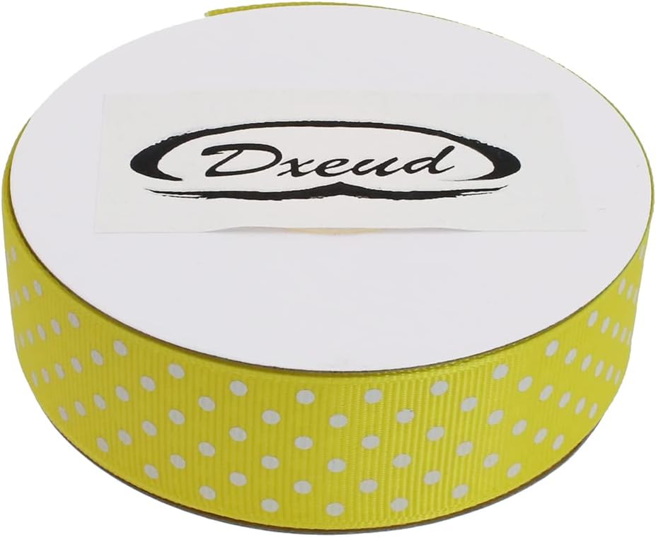 Polka Dot Grosgrain Ribbon 25 Yard Each Roll 100% Polyester (1", Yellow)