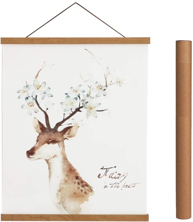 Artmag Magnetic Poster Hanger Frame, 36x24 36x48 36x12 Light Wood Wooden Magnet Canvas Artwork Print Poster Hangers Frames Hanging Kit (Teak Wood, 36")