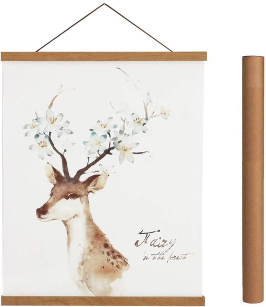 Artmag Magnetic Poster Hanger Frame, 47x36 47x30 47x60 Light Wood Wooden Magnet Canvas Artwork Print Dowel Poster Hangers Frames Hanging Kit (Teak Wood, 47")