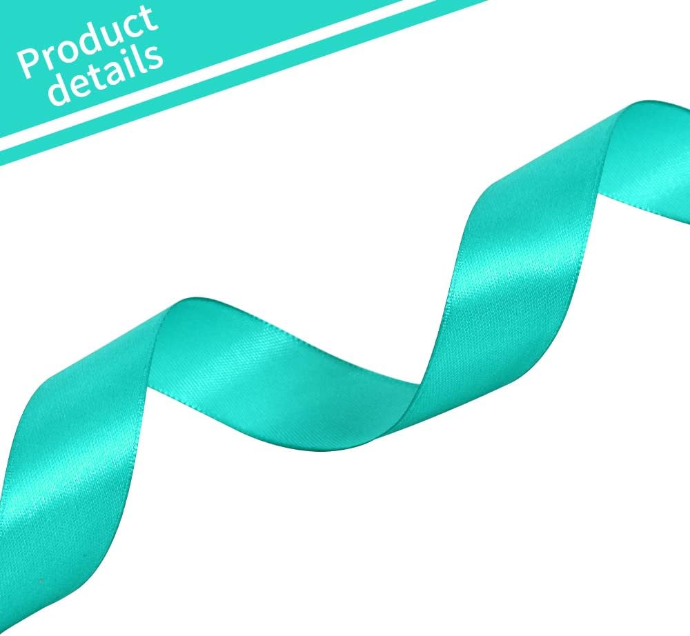 TONIFUL 1 Inch x 100yds Aqua Teal Blue Satin Ribbon, Thin Solid Color Satin Ribbon for Gift Wrapping, Crafts, Hair Bows Making, Wedding Party Decoration, Invitation Cards, Floral Bouquets