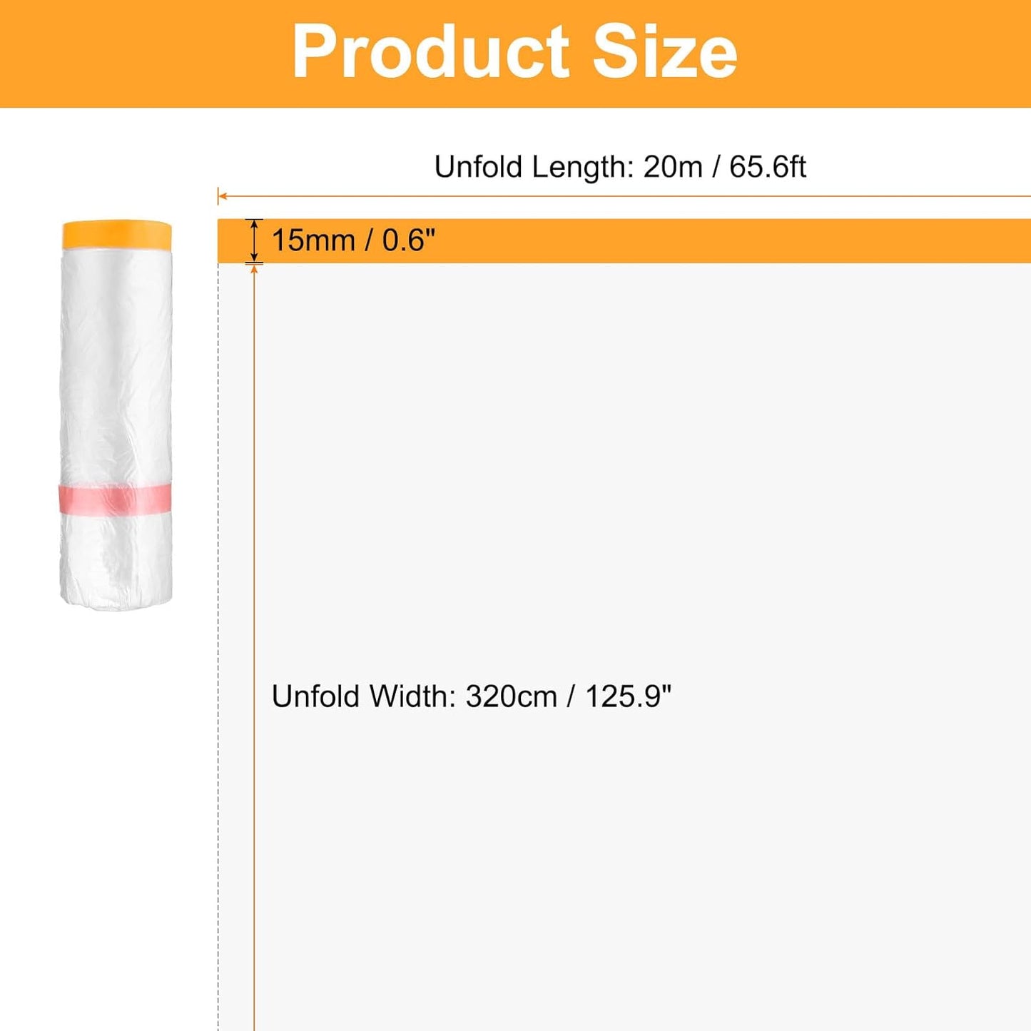 HARFINGTON 3 Rolls Pre-Taped Masking Film 126" x65.6ft Double Adhesive Tape and Drape Painters Plastic Drop Cloth Film with Tape Plastic Sheeting for Automotive Painting Covering