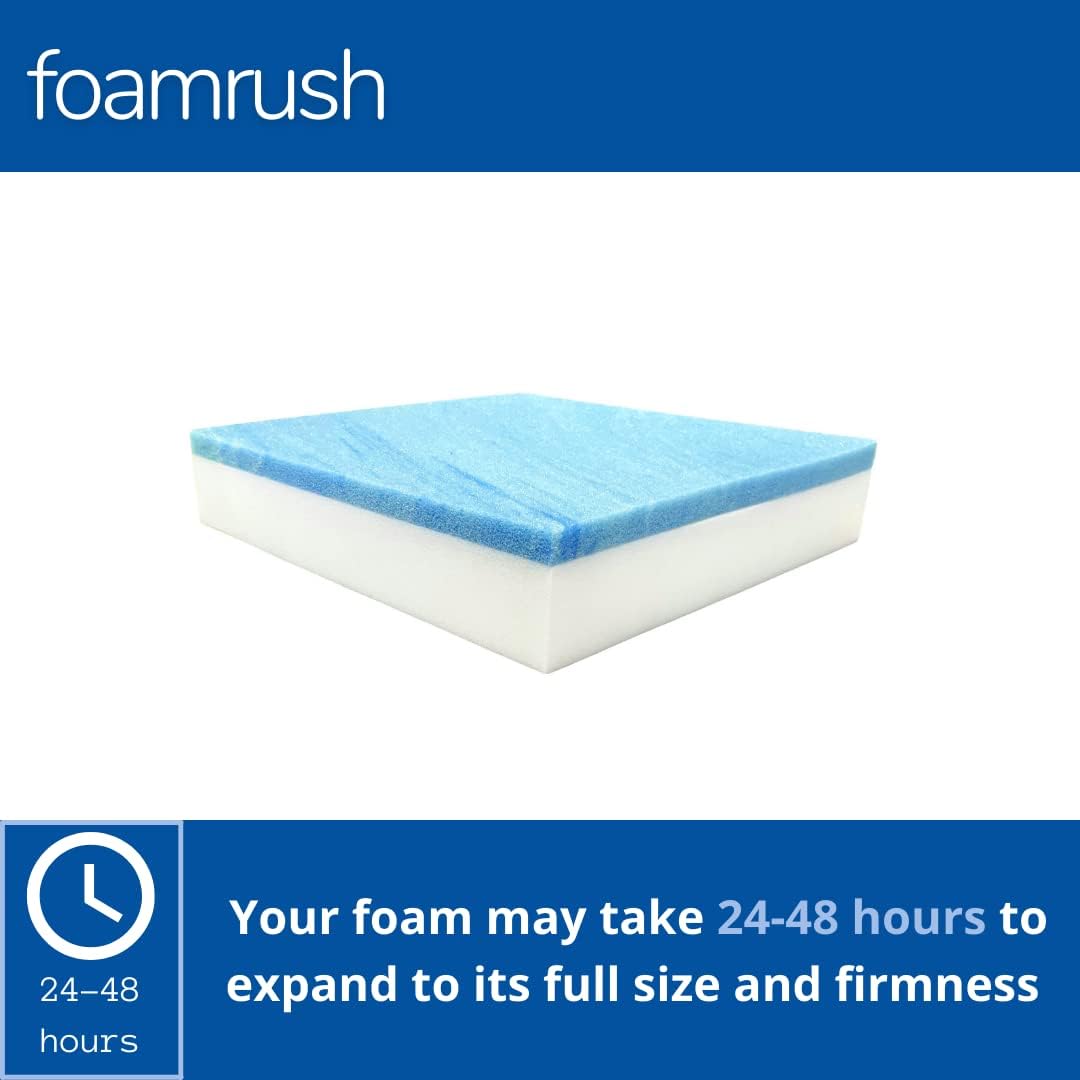 FoamRush 8" x 24" x 24" Gel Memory Foam Upholstery Square Cushion Medium Firm (Chair & Wheelchair Seat Cushion Replacement, Square Foam Dining Chairs, Couch, Sofa, Rubber Padding)