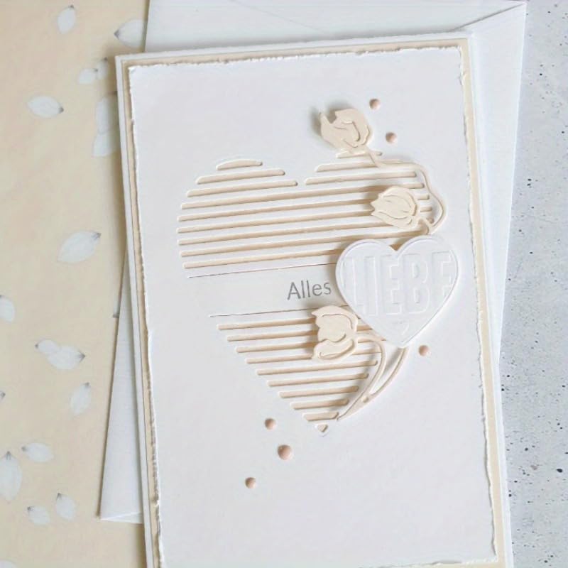 Lapoo Geometric Cutting Die for Scrapbooking - Durable, Cut Stencils for DIY Scrapbook Photo Album Decorative Paper Card, Card Making Supplies (Striped Heart 2.6 x 2.6 in)