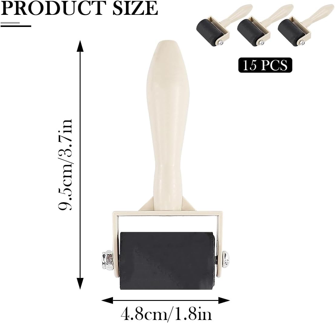 15Pcs Printmaking Brayer Rubber, Relief Printing Brayers Plastic Brayer Brayer Rollers Art Craft Roller for Printmaking,Ink,Wallpapers Stamping Gluing