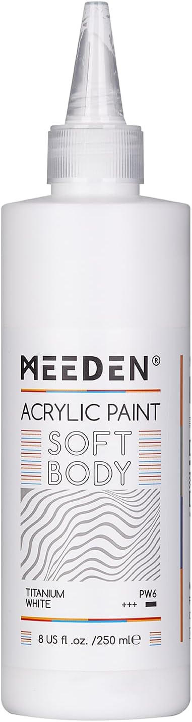 MEEDEN Titanium White Acrylic Paint: Matte Finish 250ml/8.45oz Soft Body Bulk Acrylic Colors in Squeeze Bottle - Fluid Flow Art Paints for Adults Artists Canvas Art Painting