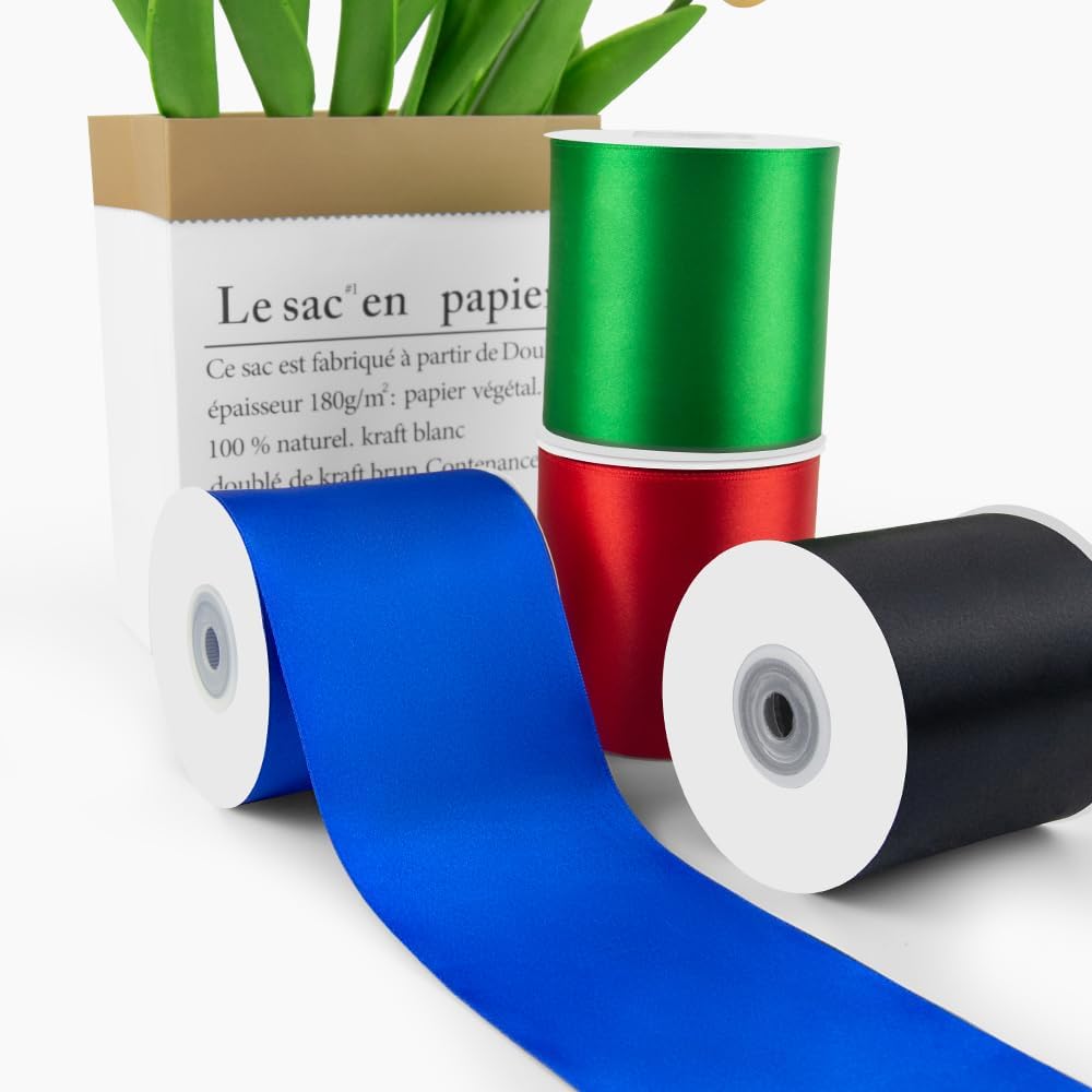 3" Width x 25 Yards Satin Fabric Ribbon, Green Ribbon Perfect for Wedding Car, Chair Sash, Grand Opening Ceremony, Big Bows, Embroidery, Floral Crafts, Party Decoration