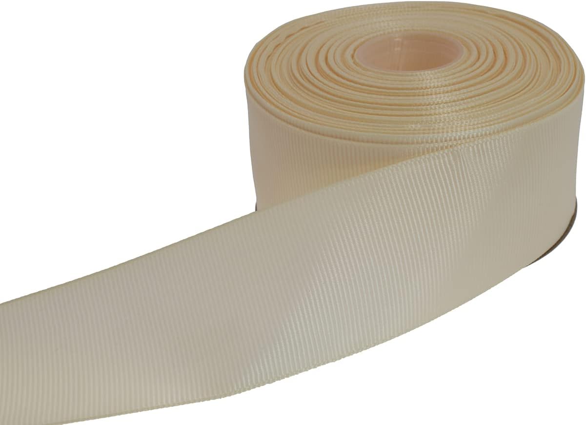 Solid Grosgrain Ribbon 25 Yard Each Roll 100% Polyester Woven Edge (1/1-2", Beige)